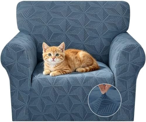 ZNSAYOTX Stretch Chair Cover, 1 Piece Couch Covers for 1 Seat Sofa, Jacquard Armchair Slipcovers with Elastic Bottom Thickened Furniture Protector for Dog Cat Pet (Small, Dark Grey)