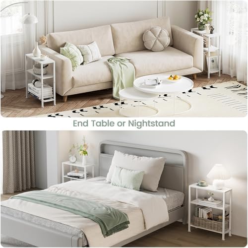 Narrow Side Table Set of 2, 2-Tier Small End Table,Slim Nightstand