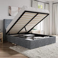 SHA CERLIN Queen Size Lift Up Hydraulic Storage Bed Frame Blue Grey