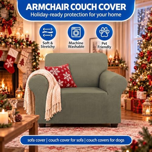 KEKUOU Stretch Chair Sofa Slipcover, Single Couch Cover,Khaki