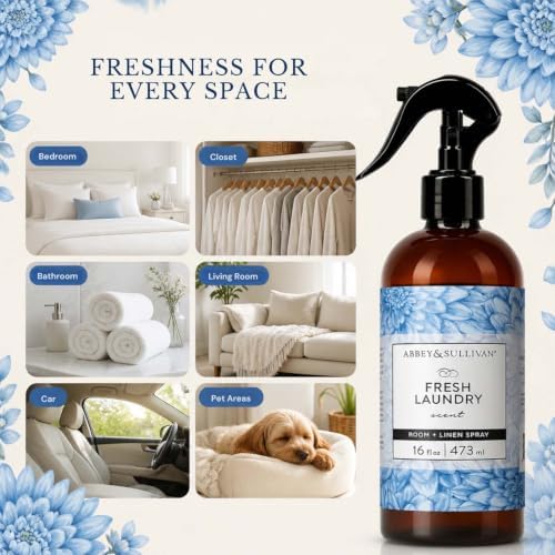 Abbey & Sullivan Linen Spray, Fresh Laundry Scent with Fresh Green Floral Musk, Pack of 2, 16 oz