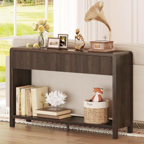 FATORRI Console Sofa Table with 2 Drawers, Wood Couch Table Behind Sofa, Farmhouse Entryway Tables for Hallway Storage (47.2 inch, Dark Walnut)