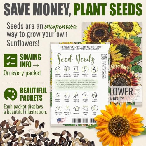 Seed Needs Sunflower Seeds Variety Pack of 6 Flowers for a Butterfly Garden