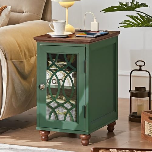 Joaxswe Narrow Side Table Set 2 with Charger, Glass Door Storage
