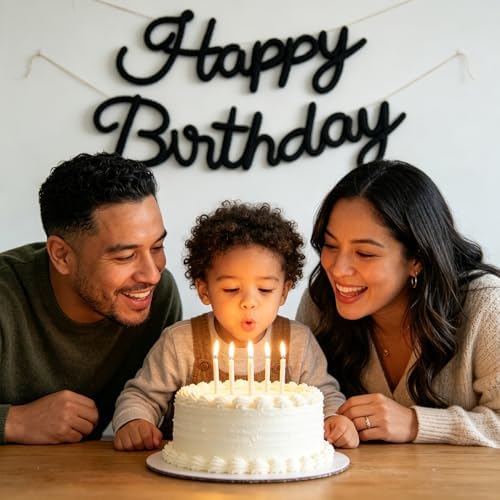 Black Happy Birthday Sign Knitted Wire Words Birthday Wall Hanging Decor