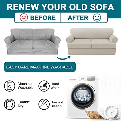 Turquoize 3 Piece T Cushion Sofa Slipcovers Stretch Couch Cover Furniture Covers with 2 Individual T Cushion Covers, Washable (2 Cushion Sofa, Island Fossi)
