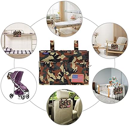 Surblue Bedside Caddy Hanging Organizer Storage Bag Pocket for Bunk, Hospital Beds, College Dorm Rooms, Baby Bed Rails, Wheelchair Side Bag, Camp Chairs, 4 Pockets and 2 Hooks (Small Jungle)
