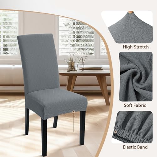 SearchI Dining Room Chair Covers Set of 6, Stretch Jacquard Parsons Chair Slipcovers Removable Washable Kitchen Chair Protector Cover for Dining Room, Hotel, Ceremony (Gray Rhombus)
