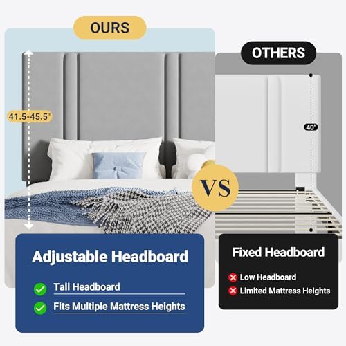 Allewie Queen Platform Bed Frame with Velvet Upholstered Headboard