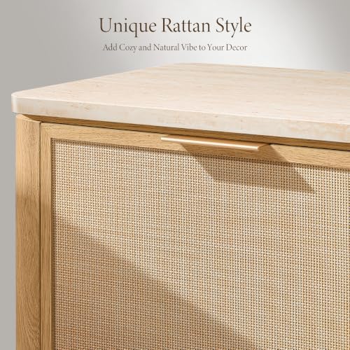 Nightstand Set of 2, 23.11" W Rattan Nightstand with 2 Drawers