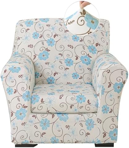 Stretch Printed Sofa Cover Couch Covers, 2-Piece Armchair Cover with Separate Cushion Cover, Washable Soft Spandex Furniture Protector for Living Room(Armchair,White-Blue-Brown Floral)