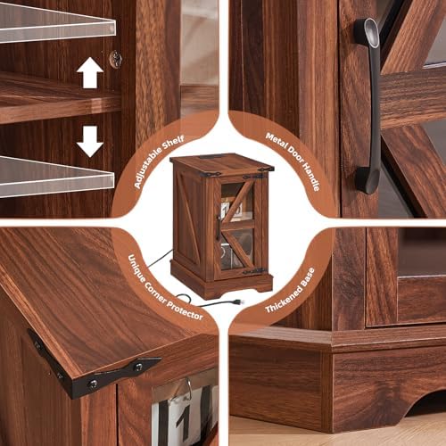 Joaxswe Narrow Night Stand Set 2 with Charger Station, Glass Barn Door