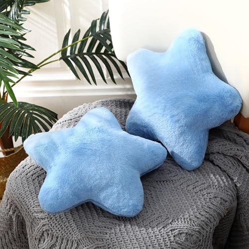 Beeveer 2 Pcs 11 Inch Star Pillow Decorative Gift, Blue