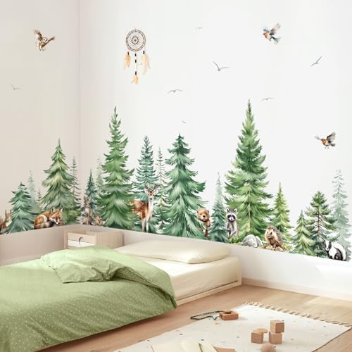 decalmile Pine Tree Animals Woodland Forest Tree Wall Decals Stickers (XL)