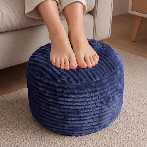 SHOUREN Stuffed Round Ottoman,Pouf Ottoman Foot Rest,18 X 14,Navy