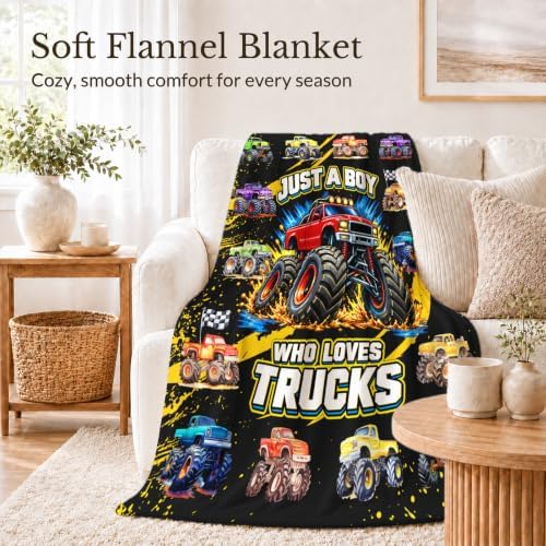 Truck Blankets for Boys, Flannel Car Gifts for Kids Toddlers