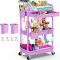 Goovilla 3 Tier Rolling Utility Cart Organizer with Removable Drawer,Purple