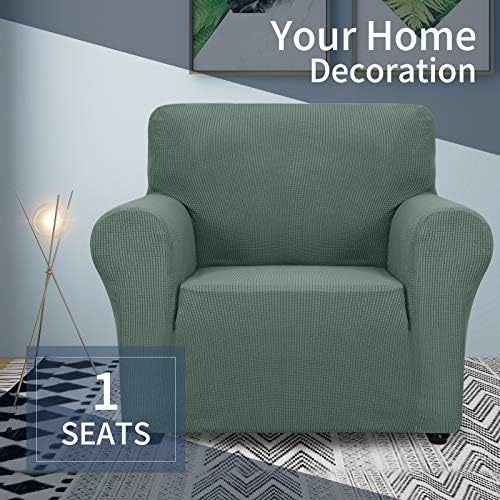 JIVINER Super Stretch Chair Slipcovers with Arms 1-Piece Jacquard Small Checks Living Room Armchair Covers Soft Anti Slip Sofa Couch Furniture Protector for Kids Pets (Chair, Pea Green)