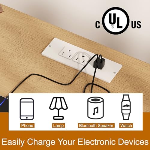 Keehusux Rattan Nightstand with Charging Station and 3 Drawers, Natural