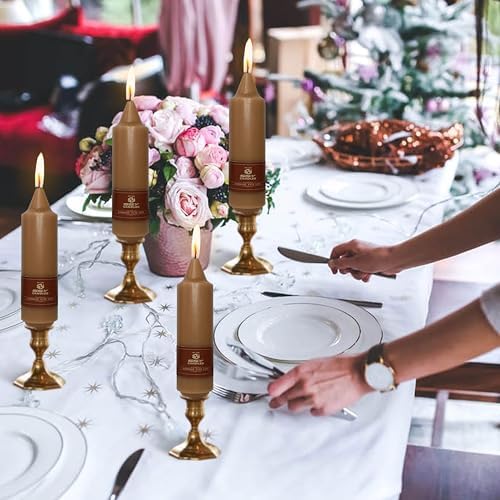 NJAO HOO Brown Short Taper Candle 5 Inch Fall Candlesticks Unscented Dripless Tapered Candle Set for Home Fall Decorations Wedding Party Dinner Candles, 4 Pack