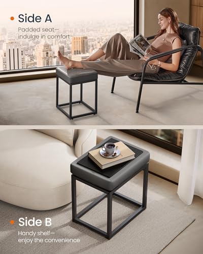 SONGMICS HOME Ottoman, Square Coffee Table, Reversible Top, Steel Frame