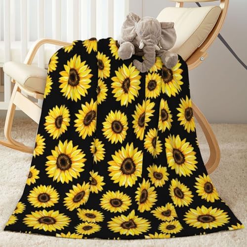 Hipster Golden Sunflowers Fleece Throw Blanket Ultra Soft Cozy Decorative Flannel Blanket for Home Bed Couch Chair Travel 40x30in