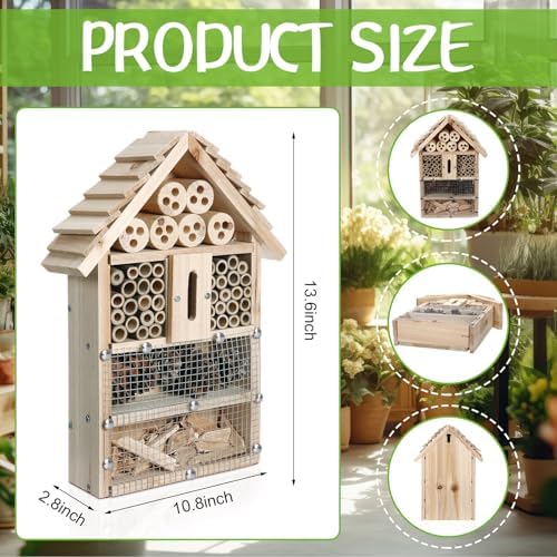 2 Set Bug Hotel Kit DIY Insect Hotel Lady Bug House for Garden DIY Cedar Wood Craft for Butterfly, Ladybird, Beneficial Insect Habitat Mason Bee House, 13.6 x 10.8 x 2.8 Inch(A)