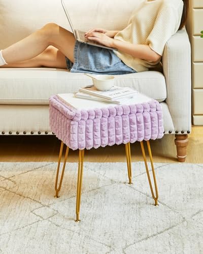 IBUYKE Rectangle Vanity Chair Ottoman, Footrest Stool, Purple WBD004V
