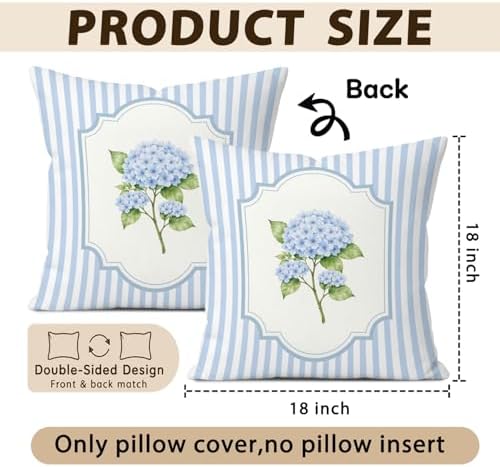 Blue Hydrangea Decor 18x18 Pillow Cover, Blue Room Bedroom Decor