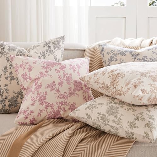100% Cotton French Pastoral Throw Pillow Covers Set of 2, 24x24 Inch Double Sided/Blue, Farmhouse Decorative Cushion Covers for Sofa Bed Living Room Home Decor