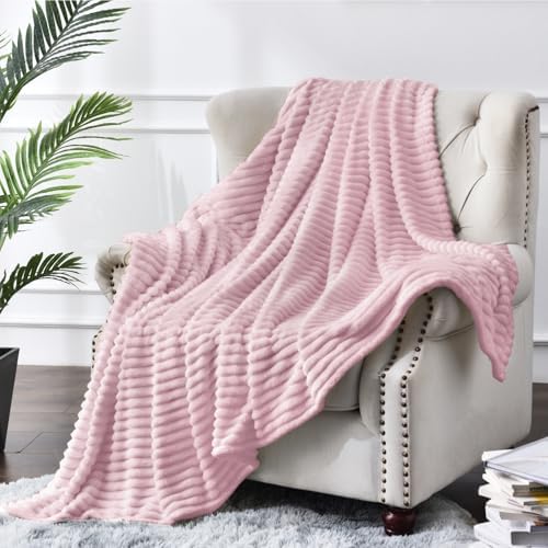 BEDELITE Ribbed Cherry Blossom Fleece Throw Blanket for Couch, 50x60 Inch