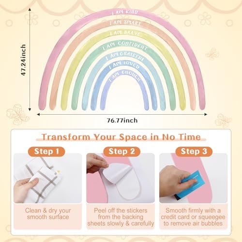 Tinideya Large Watercolor Rainbow Wall Stickers Decal, 77" x 47'', Pastel