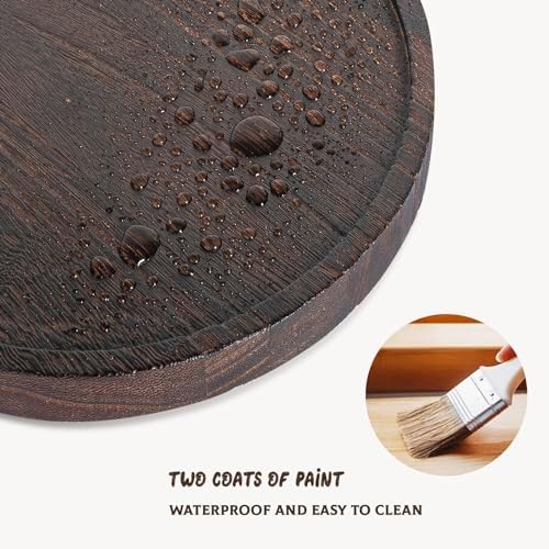 Round Decorative Tray Farmhouse Kitchen Decor Soap Dish, 10" Dark Brown