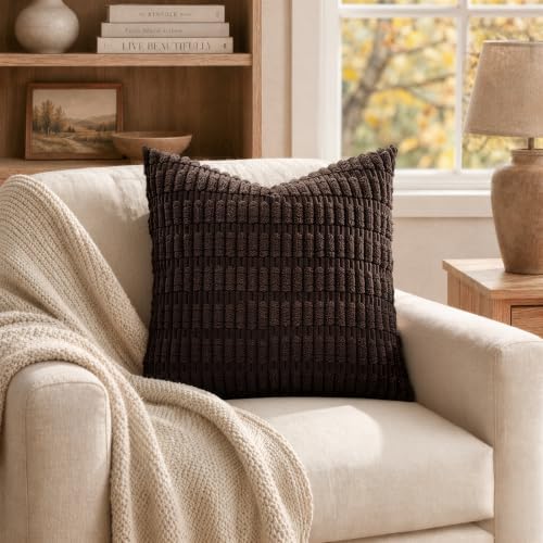 MIULEE Euro Sham Corduroy Decorative Throw Pillow Covers 24x24 Dark Brown