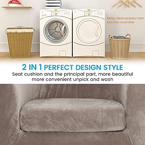 MIFXIN 2-Piece Velvet Tub Chair Covers with Cushion Cover Stretch Soft Removable Tub Chair Slipcovers Armchair Sofa Couch Furniture Protector for Living Room Club Bar Counter (Light Tan)