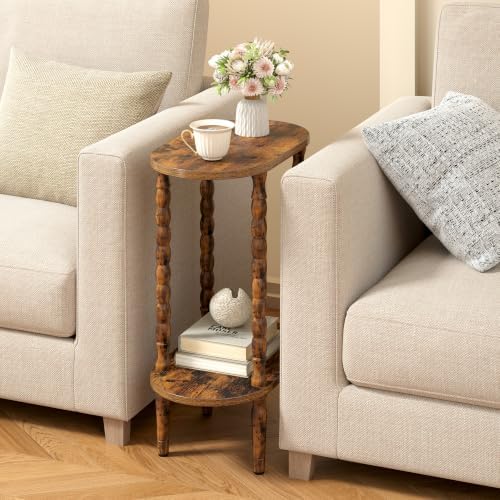 TUTOTAK Narrow Side Table with Solid Wood Legs, Oval End Table Set of 2