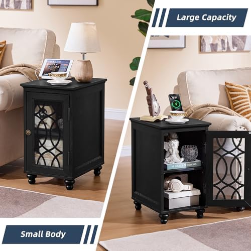 Joaxswe Narrow Side Table with Charger, Glass Door Storage