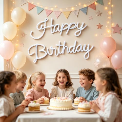 White Happy Birthday Sign Knitted Wire Words Birthday Wall Hanging Decor
