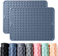 CAKETIME 2 Pack Silicone Dish Drying Mat for Kitchen Counter Multiple Usage for Placemats Shower Caddy Organizer Sink Protector Office Coffee Bar Accessories Crafts Pioneer Woman Stuff 15"x11.5" Blue