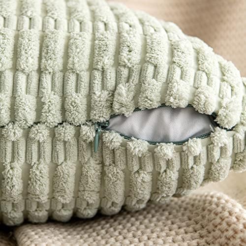MIULEE Corduroy Decorative Throw Pillow Covers 20x20 Light Green Pack of 2