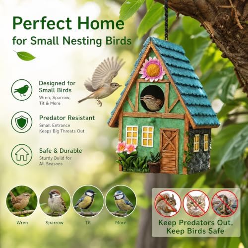 WUWEOT Garden Bird House for Outdoors, Clearance Hanging Bird Nest, Colorful Decorative Cute Resin Birdhouses for Outside Indoors Garden Backyard Decor, Gift for Bird Lovers