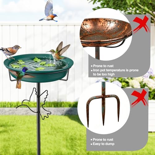 Bird Baths for Outdoors, Detachable Birdbaths for The Garden Clearance, Heavy Duty Freestanding Bird Baths, Bird Bath Bowl Spa & Birdfeeder with 5-Pronged Metal Stake Stand (Green-2)