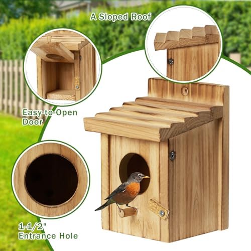 Small Wooden Birdhouse with Front Cleaning Door
