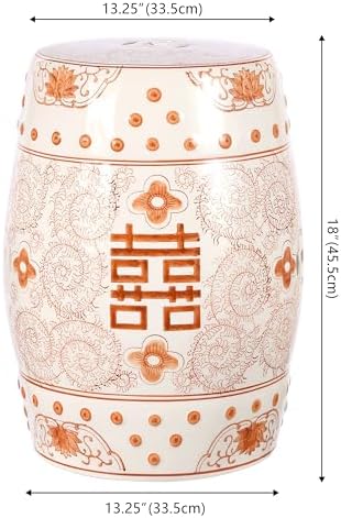 JONATHAN Y Double Happiness Ceramic Garden Stool 18" Table, Orange/White