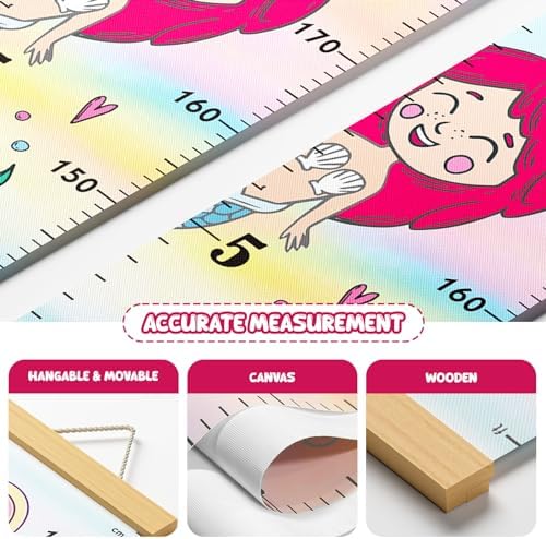 Mermaid Growth Chart,Canvas Height Ruler,Wooden Wall Decor