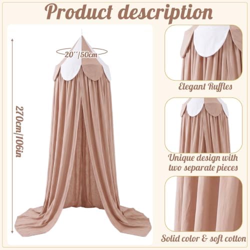Bed Canopy with Scalloped Edge, 2 Panel Striped, Khaki