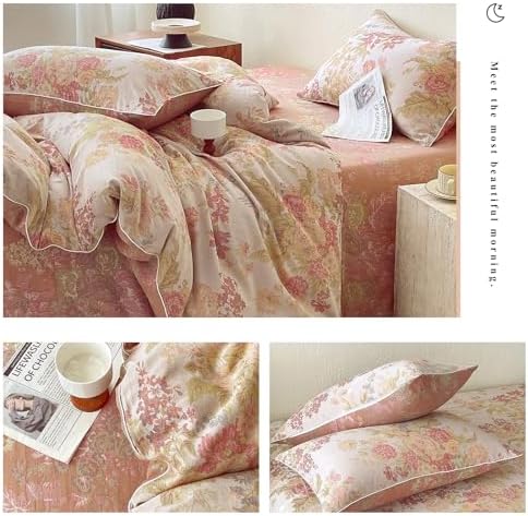 HighBuy Luxury Muslin Duvet Cover King with Pink Floral,Soft Muslin Cotton Floral Bedding Set for Women,Chic Farmhouse Gauze Textured Comforter Cover Set,1 Duvet Cover and 2 Pillowcase