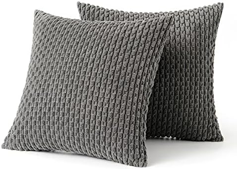 MIULEE Decorative Throw Pillow Covers 18x18 Dark Grey Textured Corduroy