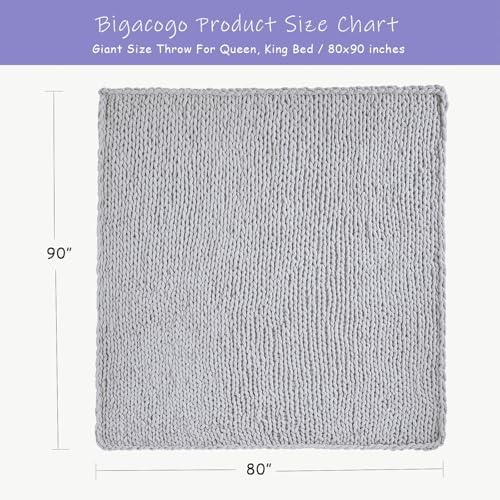 Bigacogo Chunky Knit Throw Blanket for Couch, 80x90 inches, Light Grey