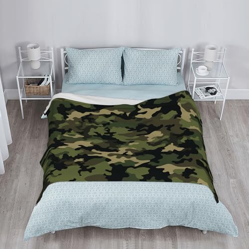 Throw Blanket for Couch,Camouflage Plush Fall Throw,Army Green Soft Fluffy Blanket for Sofa Decoration,Flannel Fleece Blanket for Naps,Reading,Traveling,Camping,50 X 60 Inch